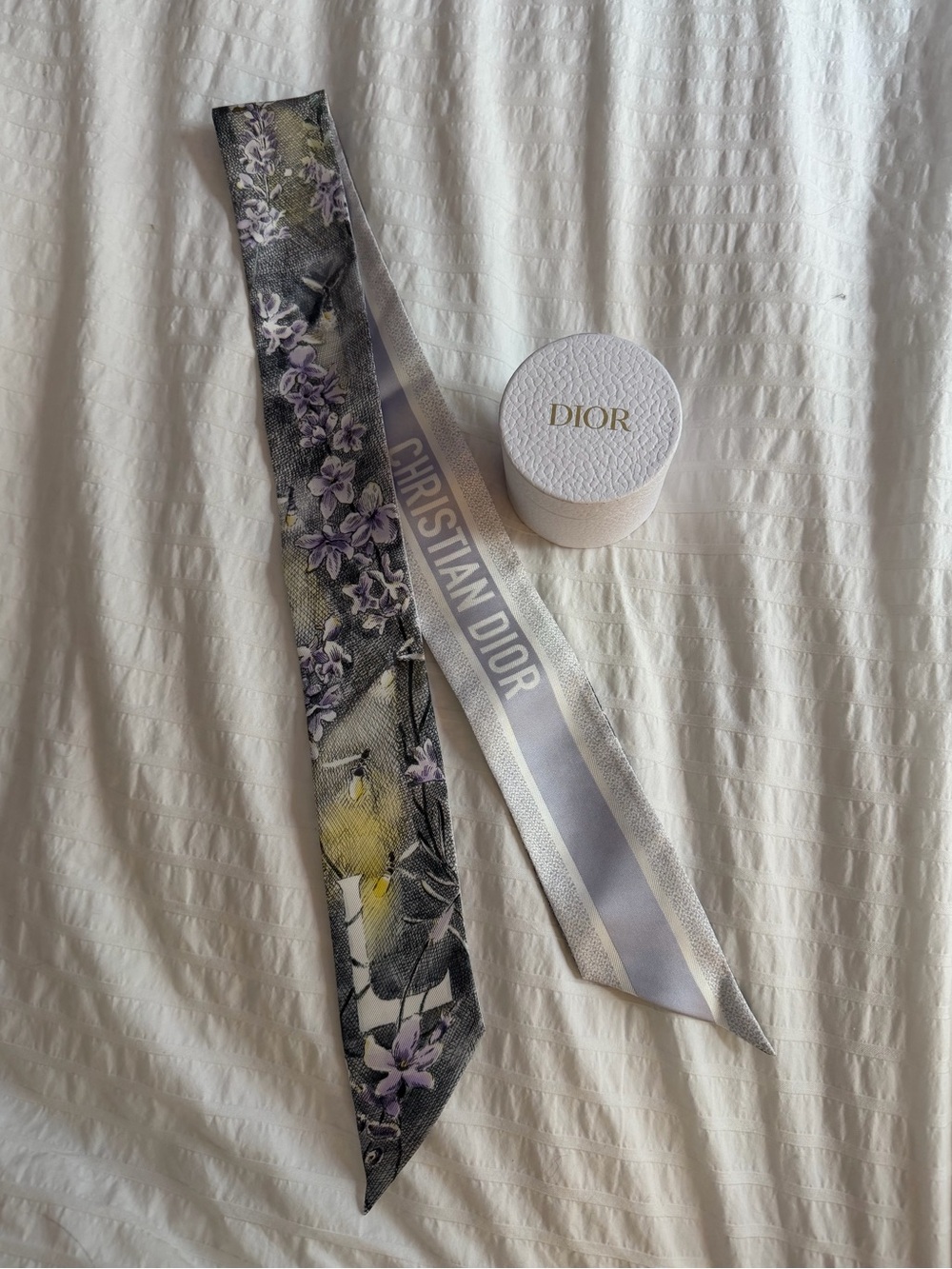 Dior Floral Silk Twilly with Lilac and Grey Accents